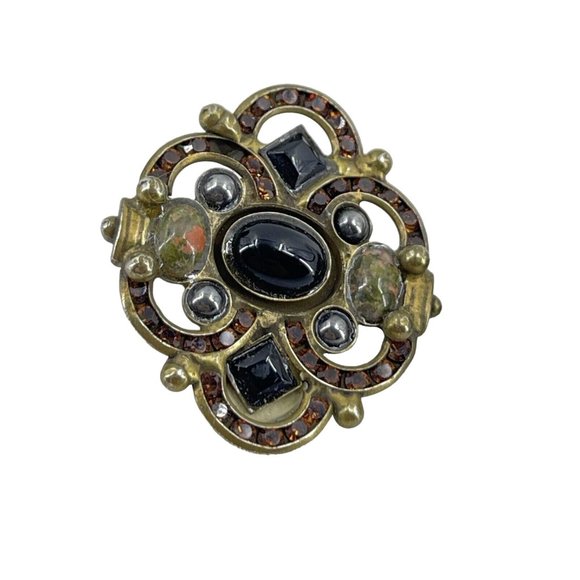 Vintage Signed Sorrelli Unakite Amber Rhinestone Gold Tone Clip On Earrings - Picture 3 of 7